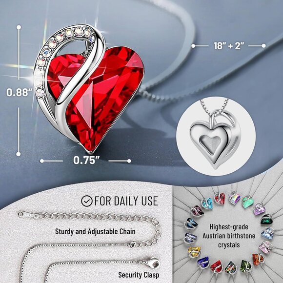 Gift Necklaces for Women, Infinity Love Birthstone Heart Crystal Pendant, Birthd - Picture 3 of 8